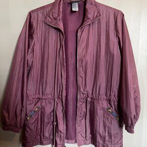 Blair Windbreaker Women's Medium Dusty Rose Pink Jacket Tie Waist 00's y2k Embro